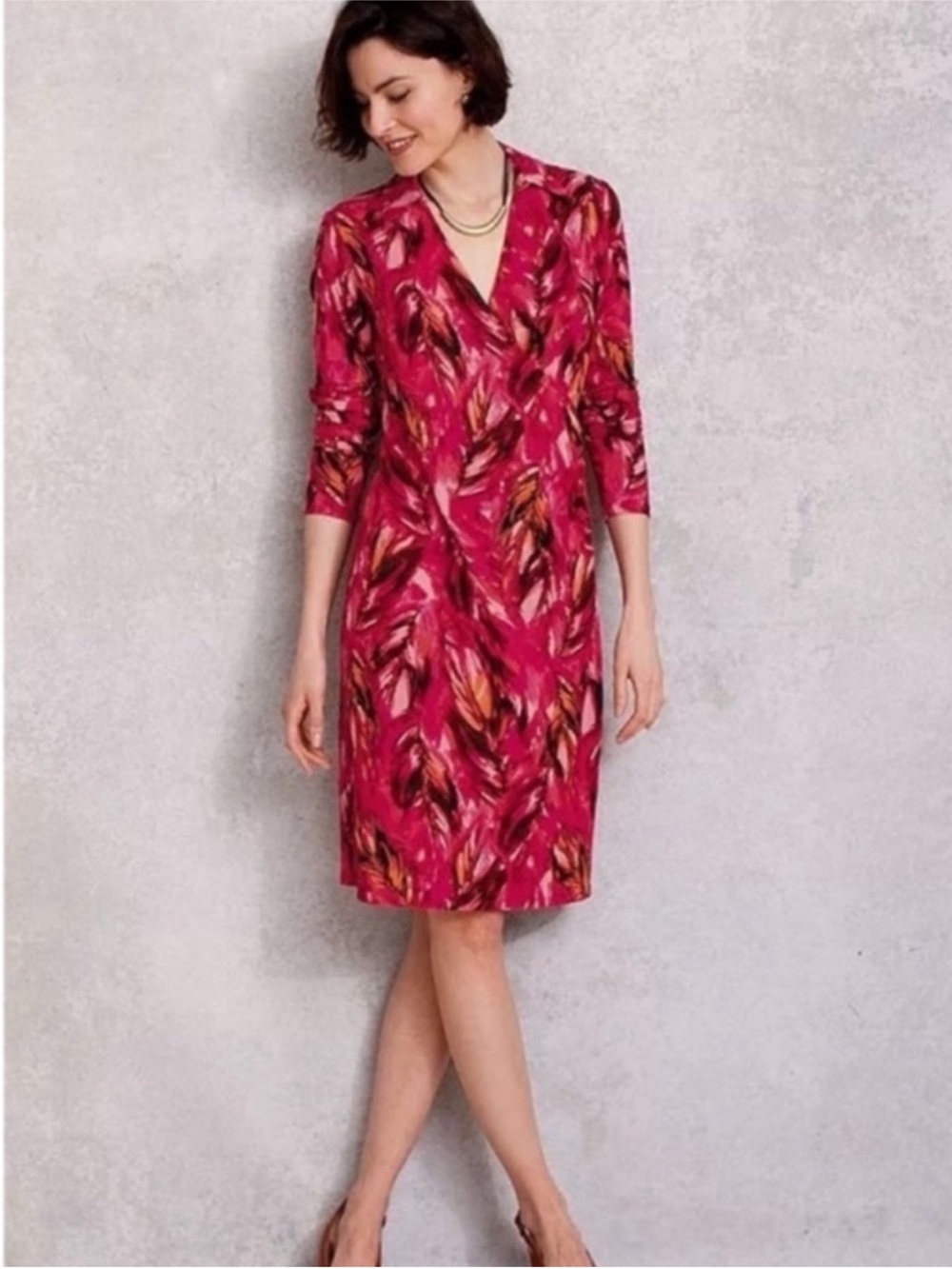 J. Jill Wearever Collection Faux Wrap Dress Size XL Pink Travel Vacation Office